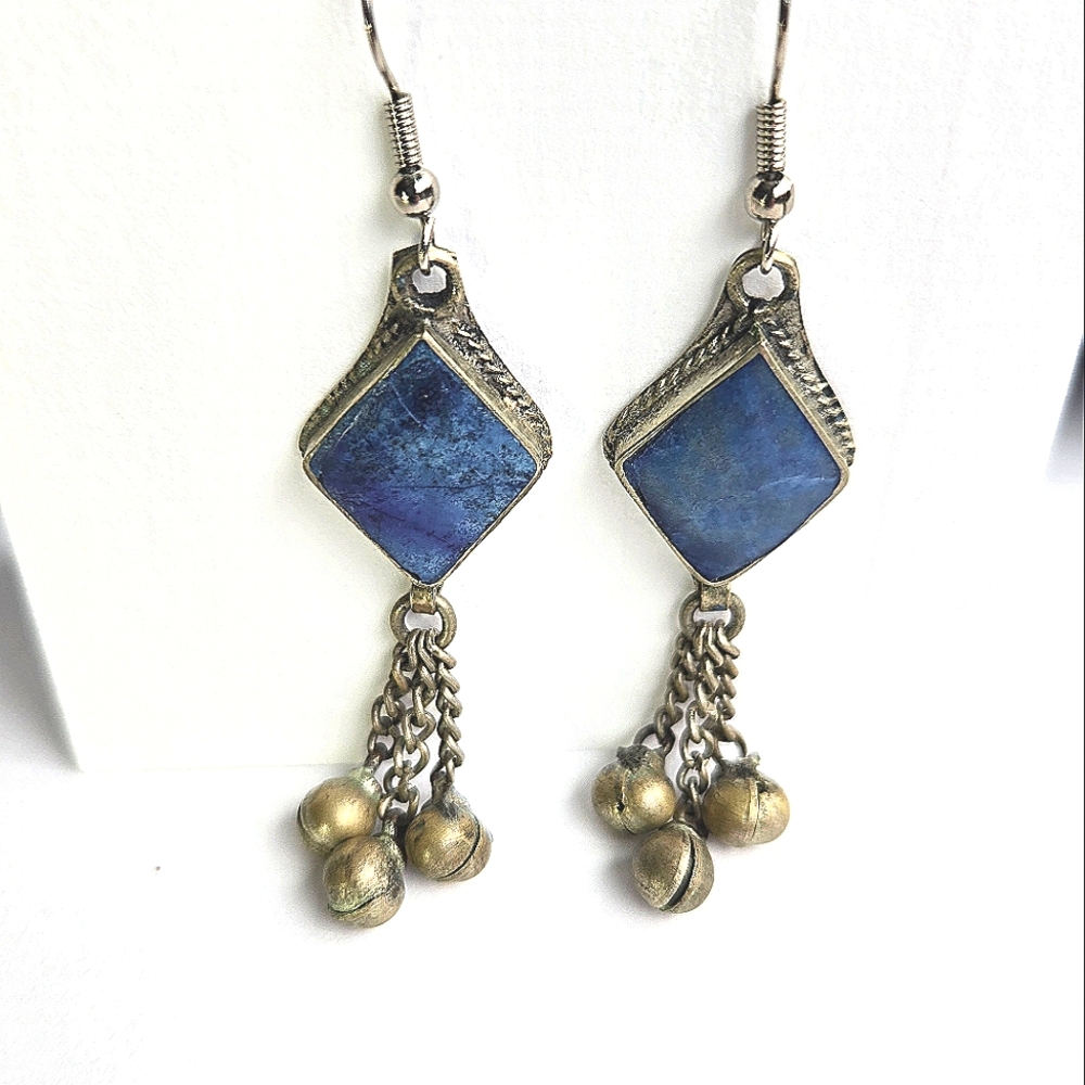 Vintage Handcrafted Lapis Lazuli Tribal Ghungroo Necklace & Earrings - Picture 4 of 15